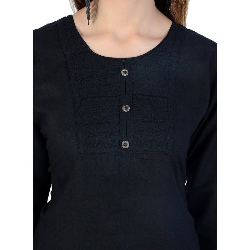 Chichi Women's Indian Plain Cotton Kurti Top, Black, XX-Large - Image 3